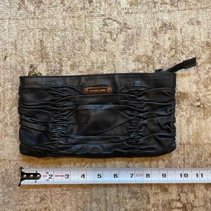 Michael Kors Black Ruched Gold Logo Crossbody Clutch  Purse